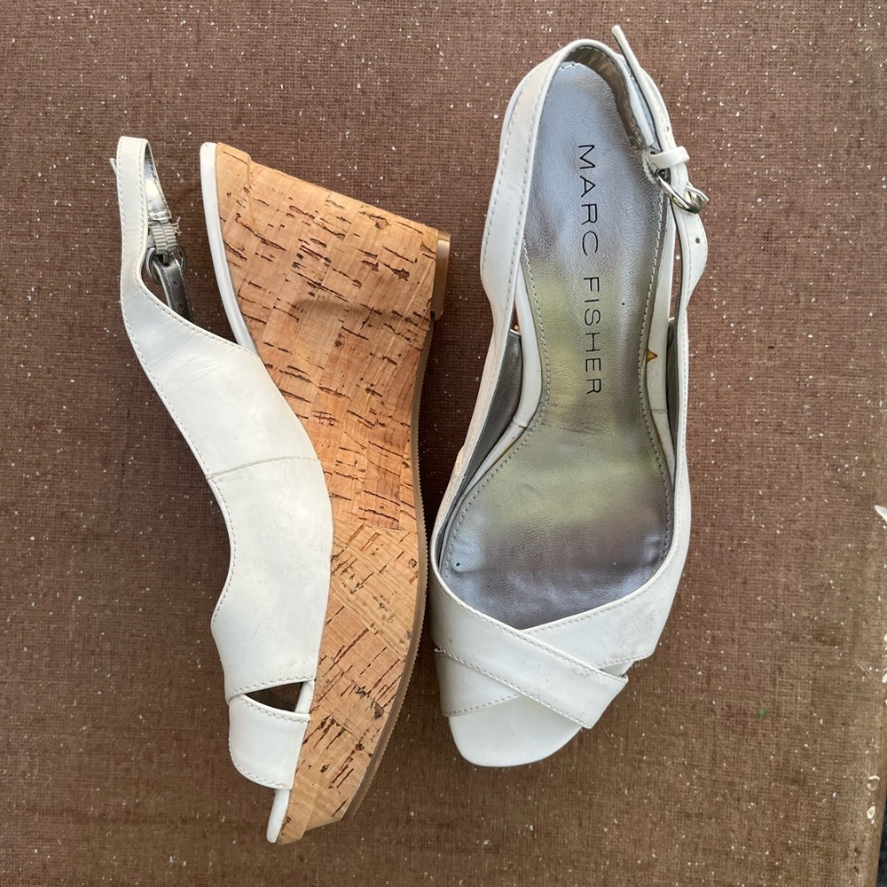 MARC FISHER White & Cork Wedges